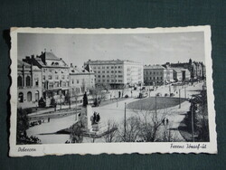 Postcard, Debrecen, Ferenc József Street, view, monument, tram, 1941