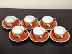 *Karlsbad csehszlovák porcelán,6 db teáscsésze-aljával,matricás, aranyozott füllel,XX.szd..első fele