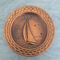 Retro decorative plate from Balaton, sailboat, bronze or bronzed