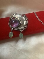 Rare Silver Necklace with Amethyst and Aventurine