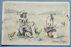 Antik grafikus Húsvéti üdvözlő képeslap  1913ból