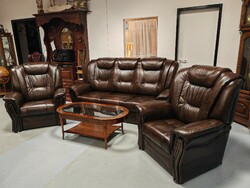 A sofa with a huge bed and two relax armchairs, a genuine leather seating set can be ordered
