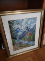 A tapestry picture depicting an Alpine landscape is handmade