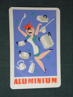 Kártyanaptár, Magyar alumíniumipar ,kukta, lábos grafikai rajzos, női modell, 1962, (6)