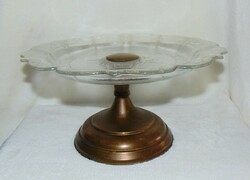 Antique art nouveau cake plate with a copper base