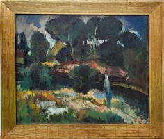 Sándor Kovács (1914 - ) landscape with goats c. Gallery painting with original guarantee!