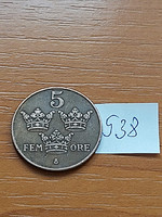 SVÉDORSZÁG 5 ÖRE 1936  BRONZ, V. Gustav király  #538