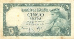 5 peseta pesetas 1954 Spanyolország