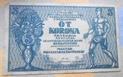 Bankjegy 5 Korona 1919 Tanácsköztársaság  Ritka T1-2