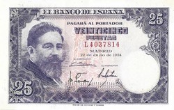 25 peseta pesetas 1954 Spanyolország aUNC