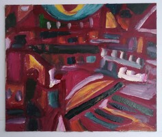 Miklós Cs. Németh (1932-2012): love, city, night. Signed oil painting.