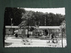 Postcard, Balatonföldvár, motel skyline detail with people