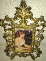 Heavy copper picture frame with a beautiful flower pattern 22 x 16 cm