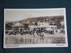 Képeslap, Balatonalmádi fürdő, Fövényfürdő, part  strand részlet emberekkel, 1940