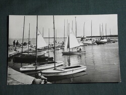 Postcard, Balaton fortress, pier, boat harbor, sailing ship skyline
