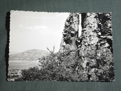 Postcard, badacsony, stone sacks in the background with the Szent György mountain in the background