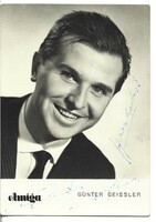 Autograph of German singer Günter Geissler, dedicated, handwritten signature on a photo page.