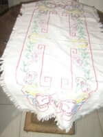 Beautiful fruity hand embroidered fringed tablecloth running