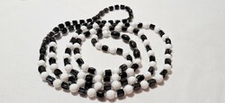 Vintage black and white glass bead string extra long