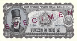25 lei 1952 Románia 000000 MINTA SPECIMEN Ritka