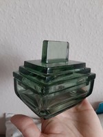 A special art deco dark green thick glass box with a lid