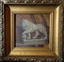 It starts from HUF 1! Antique oil painting! The Medici Lion! Autograph inscription on the back: voivode! With a small injury!
