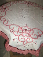 Wonderful Bavarian style red white checkered applique tablecloth