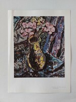 Old print 1960 art paper picture flower still life