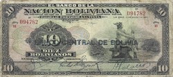 10 bolivianos 1911 / 1929 Bolívia Ritka