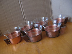 Jena tea, coffee and mulled wine glasses in copper holders with wooden handles 5+1