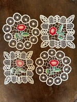 4 small Kalocsa risel embroidered tablecloths and coasters in one