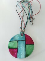 Shell pendant necklace on colorful cord, 52 cm long