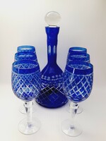 Polished blue large glass glass set with bottle