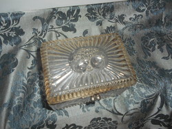 Antique glass-metal sugar box - embossed fruit pattern on the lid