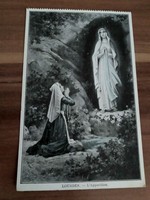 Old French religious postcard, Lourdes, post office
