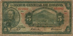 5 bolivianos 1928 1. kiadás Bolívia