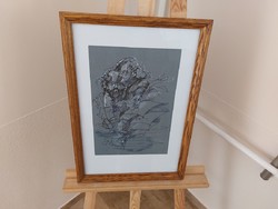 (K) signed abstract graphic ink 36x52 cm with frame