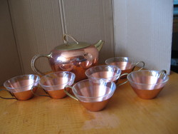 Art deco copper jug with 6 Jena glass inserts with copper holder for tea, mulled wine, coffee