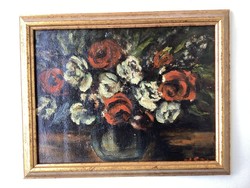 Virágcsendélet , szignózott olajfestmény a 19. századból .