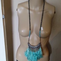 90cm new bohemian fringe lava stone necklace worth 12,000.-