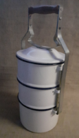 Old, well-preserved, white enameled 3-part food barrel, with food