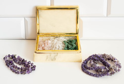 Alabaster jewelry box with mineral jewelry from 1 ft!