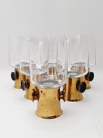 Craftsman copper-bottomed wine glasses with enamel decoration, 6 pieces in one