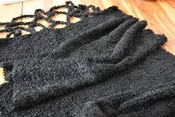 Antique old folk thick bouclé shawl shoulder scarf folk costume wear thick black 175 plus fringe