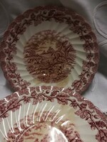English porcelain small plate, decorated with a pink equestrian scene
