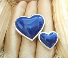 Silver double heart pendant with lapis lazuli stone for baboka38