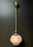 Art deco copper ceiling lamp with a stepped salmon-colored shade!
