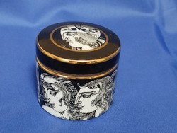 Hollóházi porcelán.Szász Endre krémtartó, porcelán doboz.