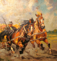 Startled horses wonderful original Zoltan Abonyi / 1907-/ painting