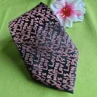 Wedding nyk57 - brown inscription on a black background - silk tie
